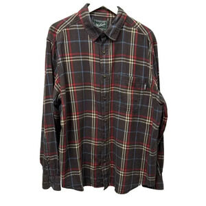 Woolrich Men Button Down Shirt XL Brown Plaid Classic Cabincore Eclectic Grandpa